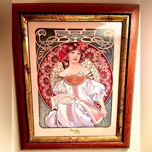 Framed Art Nouveau Style Porcelain Wall Plaque by Goebel
